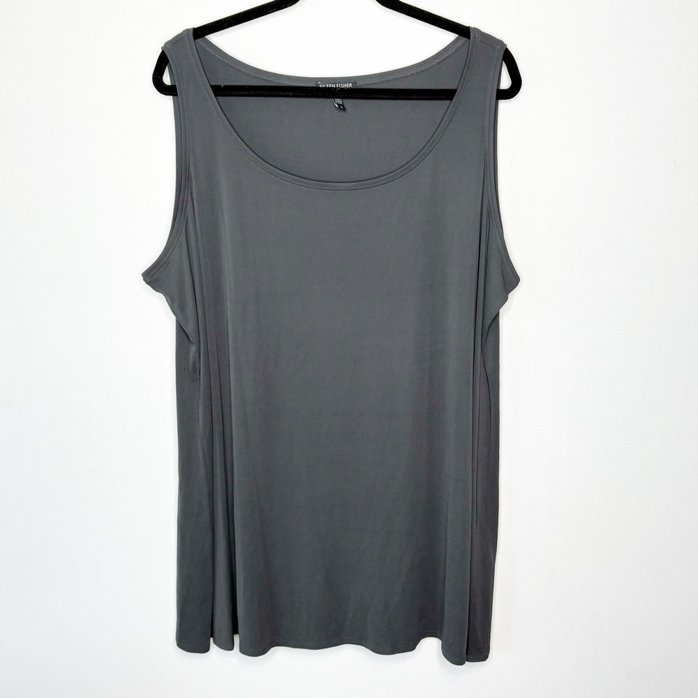 Eileen Fisher Gray 100% Silk Scoop Neck Tunic Tank Top Plus Size 3X Lagnelook